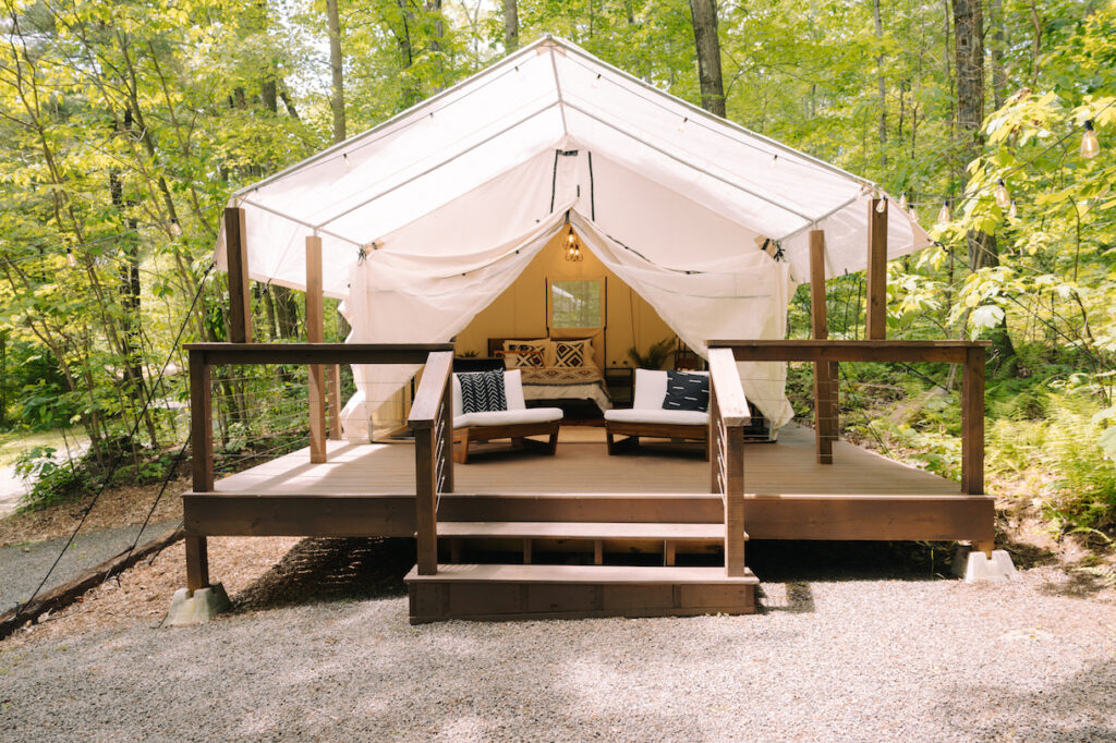 Rustic Acres Campground exterior shot of the glamping tent
