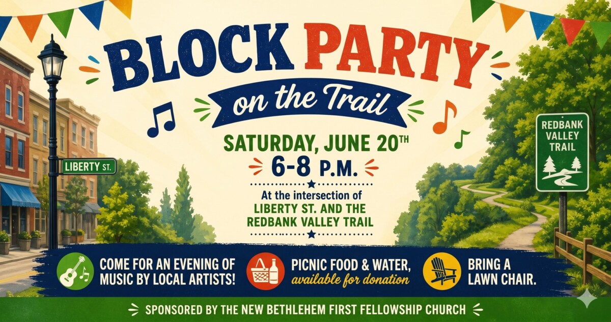 poster for Redbank Valley Trail block party in New Bethlehem, PA
