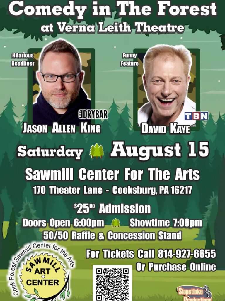 Comedy in the Forest poster at the Sawmill Center for the Arts