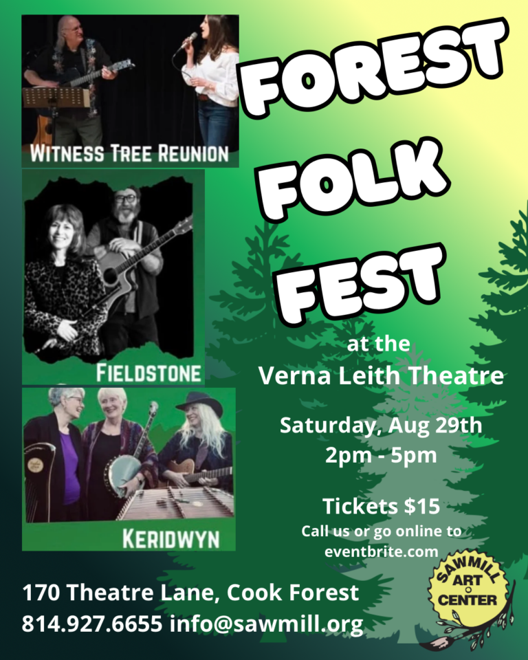 Poster for Forest Folk Fest at the Sawmill Center for the Arts